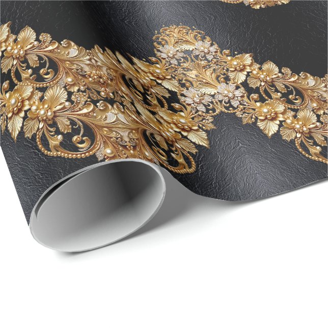 Papier Cadeau Gold Floral Embellishments Wrapping Paper (Coin rond)