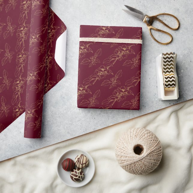 Papier Cadeau Gold Florals On Burgundy Wedding (Artisanat)
