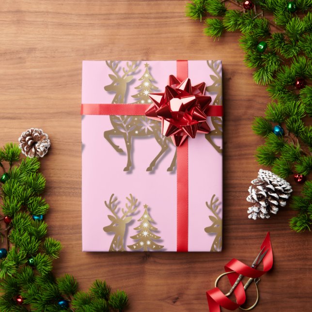 Papier Cadeau Gold Foil Reindeer with a Christmas Tree  (Cadeau de vacances)