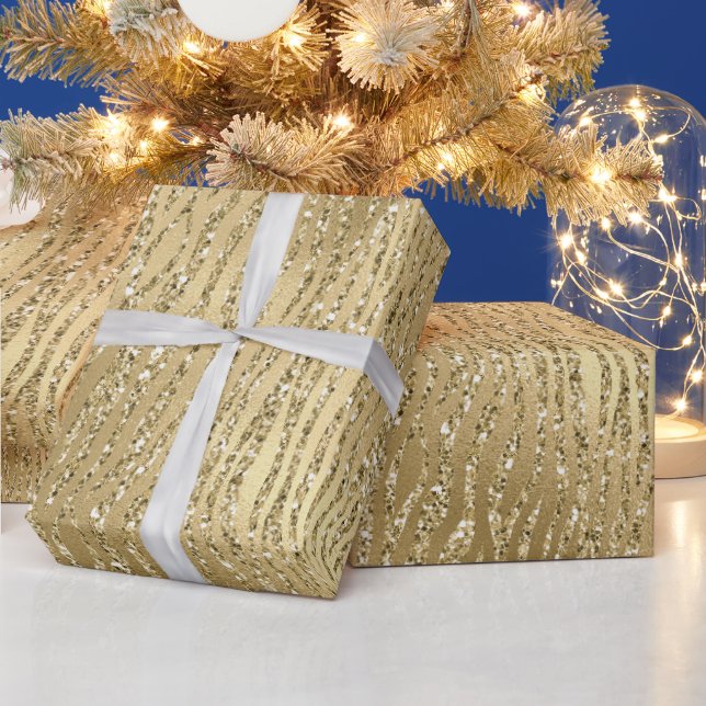 Papier Cadeau Gold Glam Glitzy Parties scintillant Zebra Print   (Vacances)