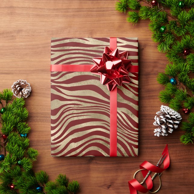 Papier Cadeau Gold Glam Red Zebra Print (Cadeau de vacances)