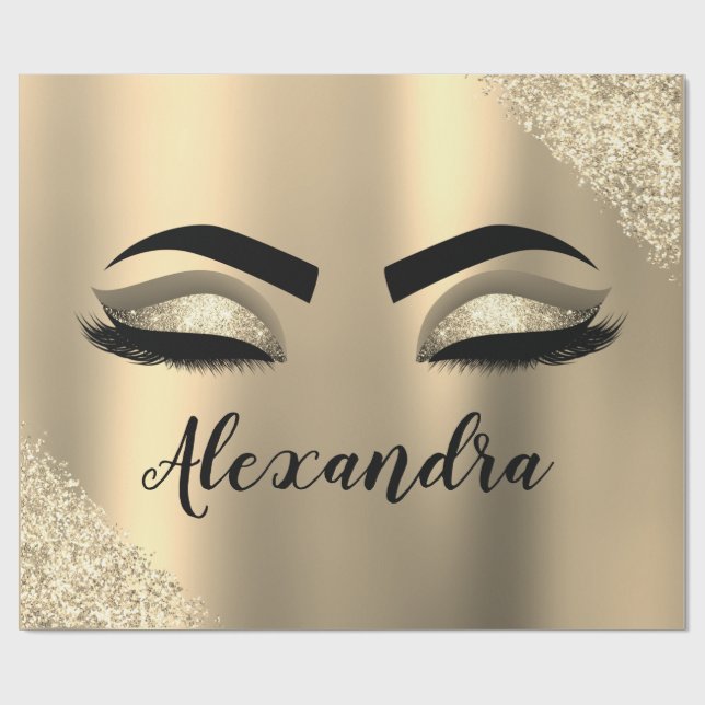 Papier Cadeau Gold Glitter Sparkle Eyelashes Monogram (Plat)