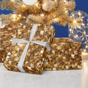 Papier Cadeau Gold Glitz Glam Sparkle Hearts
