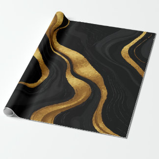 Papier Cadeau Gold Gradient Swirls on Black Pattern – Luxury