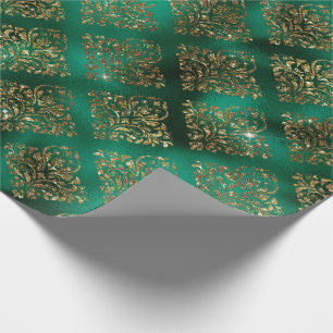 Papier Cadeau Gold Green Damask Elegant Chic Christmas