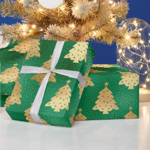 Papier Cadeau Gold Green Metallic Noël Arbre de Noël