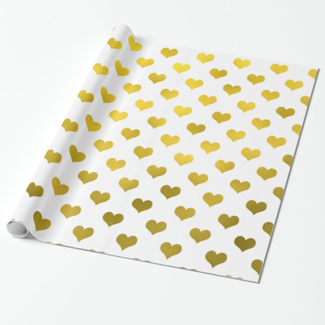 Papier Cadeau Gold Metallic Faux Foil Hearts Polka Dot Heart (Déroulé)