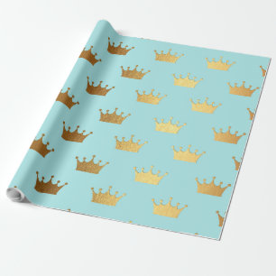 Papier Cadeau Gold Métallurgie Couronne Royal Turquoise Aqua Mod