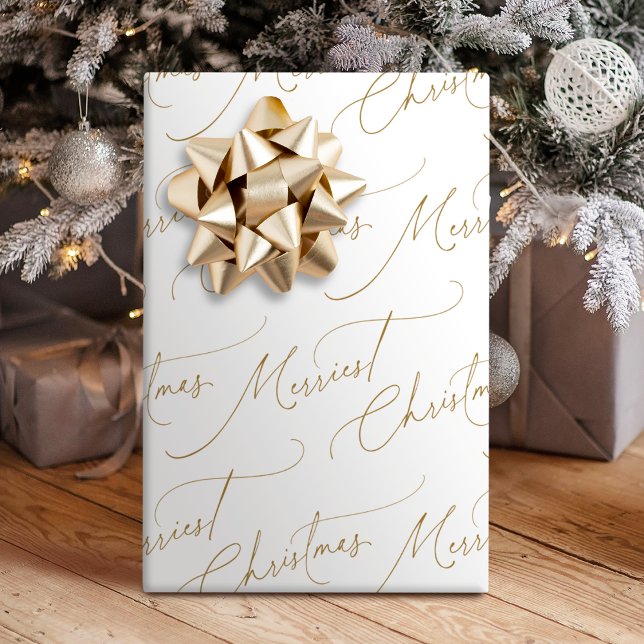 Papier Cadeau Gold Minimalist Modern Script Merriest Christmas (Gold Minimalist Modern Script Merriest Christmas Wrapping Paper)