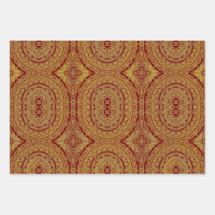 Papier Cadeau Gold On Red Mandala Wrapping Feuille Set de 3