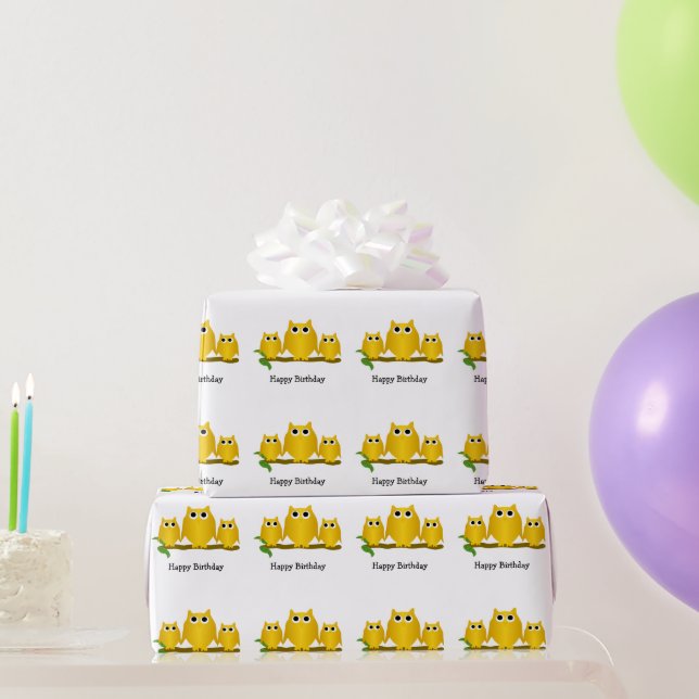 Papier Cadeau Gold Owls Design Birthday Gift (Cadeaux de fête)