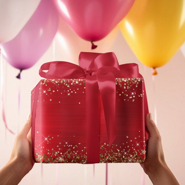 Papier Cadeau Gold Parties scintillant Holiday Red Ombre Foil (Gold Glitter Holiday Red Ombre Foil Wrapping Paper)