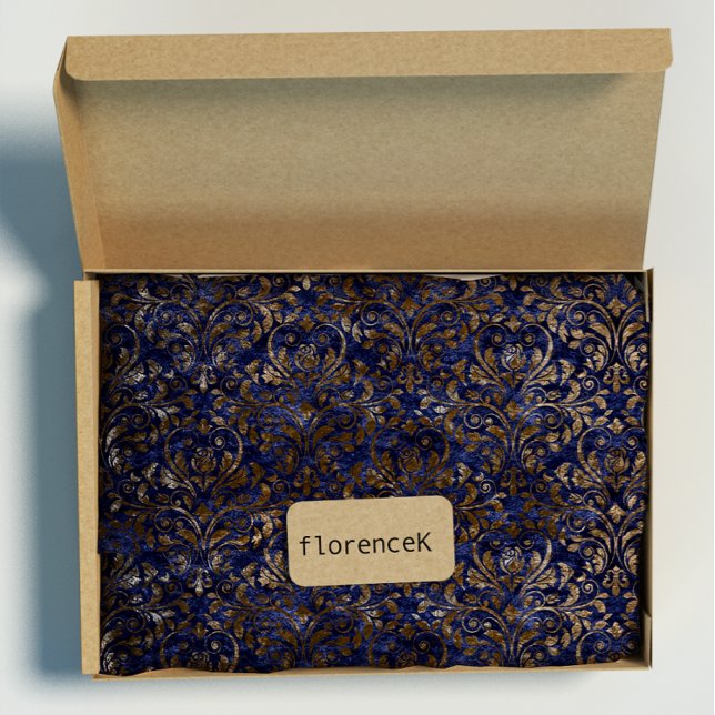 Papier Cadeau Gold Royal Damask Croisé Velours bleu Marine Bronz (Gold Royal Damask Crushed Velvet Blue Navy Bronze Wrapping Paper)
