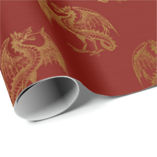 Papier Cadeau Gold Royal Dragon Fairmont King Red Pastel Heraldi