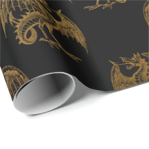 Papier Cadeau Gold Royal Dragon King Couronne Noir Noir Heraldiq