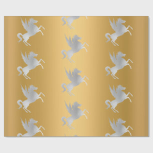 PAPIER CADEAU GOLD SILVER UNICORN ANNIVERSAIRE MARIAGE WRAP
