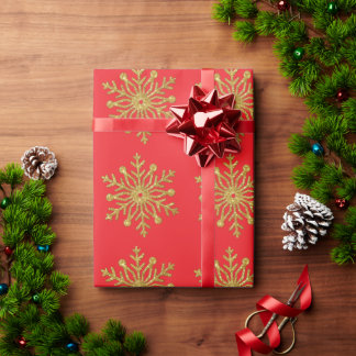 Papier Cadeau Gold Snowflake Red Wrapping Paper
