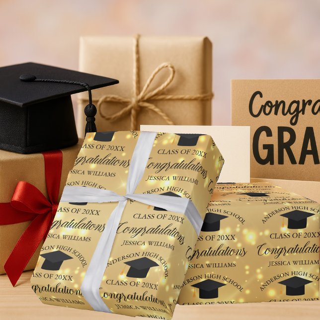 Papier Cadeau Gold Sparkle Graduate sur mesure élégante (Créateur téléchargé)