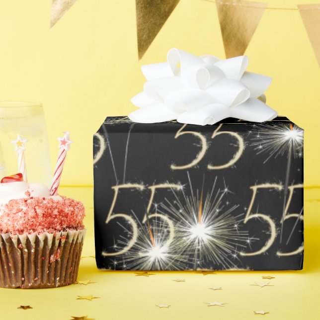 Papier Cadeau Gold Sparklers pour 55e anniversaire (Fête d'anniversaire)