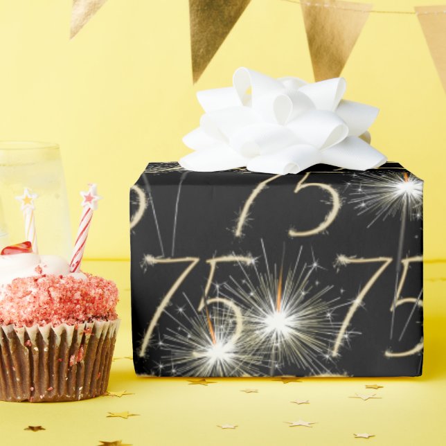 Papier Cadeau Gold Sparklers pour 75e anniversaire (Fête d'anniversaire)