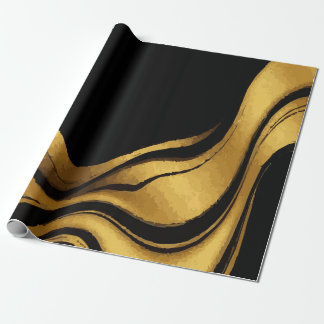 Papier Cadeau Gold Swirl on Black Pattern – Elegant Luxury Gift