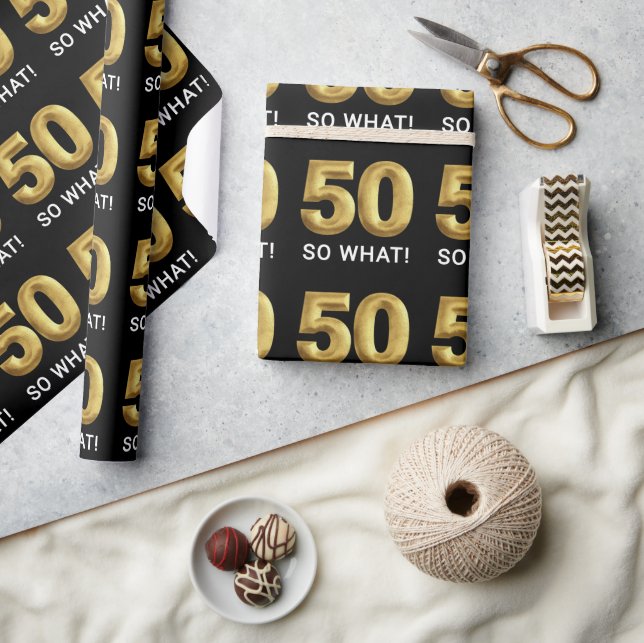 Papier Cadeau Golden 50 So What Funny Birthday Party (Artisanat)