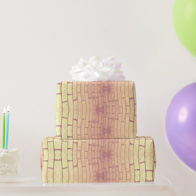 Papier Cadeau Golden Brick Wall – Symmetrical Architectural Patt (Cadeaux de fête)