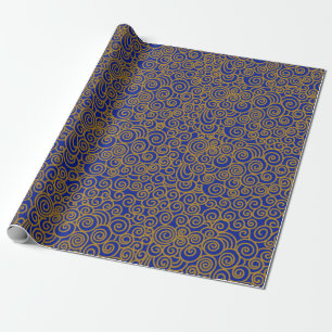 Papier Cadeau Golden Chinese Auspicious Clouds Motif sur Indigo