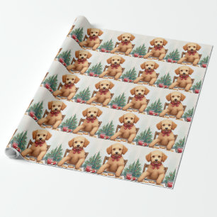 Papier Cadeau Golden Doodle Décorant des Cookies de Noël