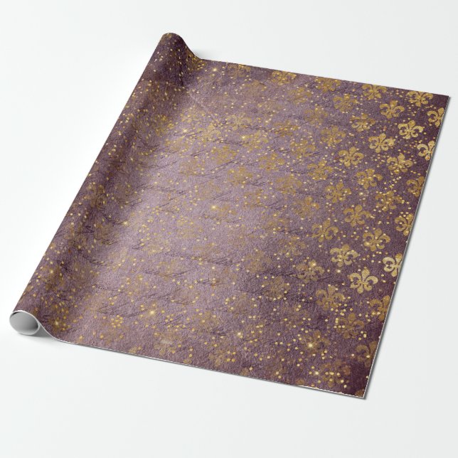 Papier Cadeau Golden Foil Crown Confetti Royal Purple Velvet (Déroulé)