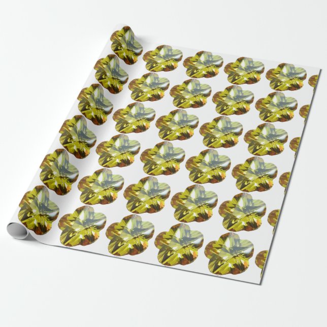 Papier Cadeau Golden Glow - Design de fleurs de pierre jaune (Déroulé)