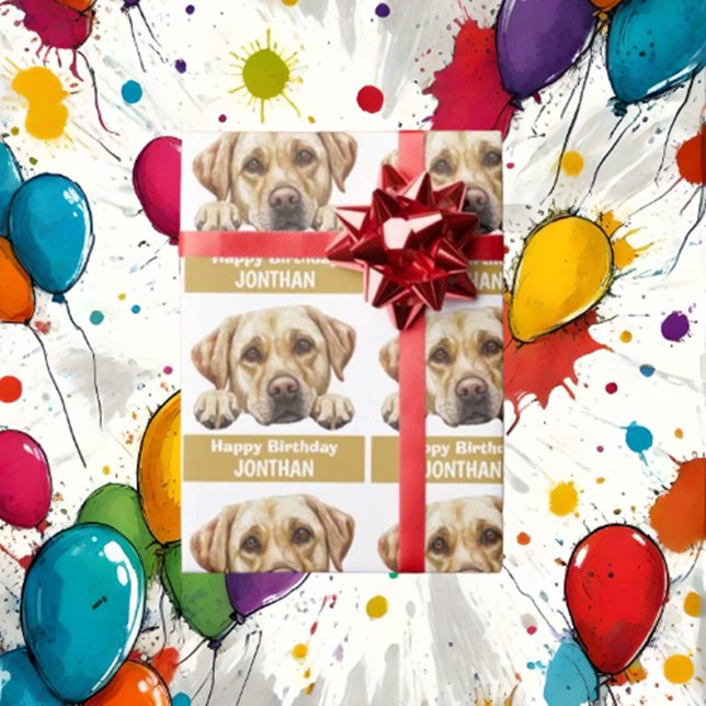 Papier Cadeau Golden Labrador heureux anniversaire mignon (As a fellow dog lover, I know how much you adore your golden Labrador)