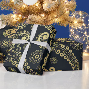 Papier Cadeau Golden Large Luxury Paisley on Black