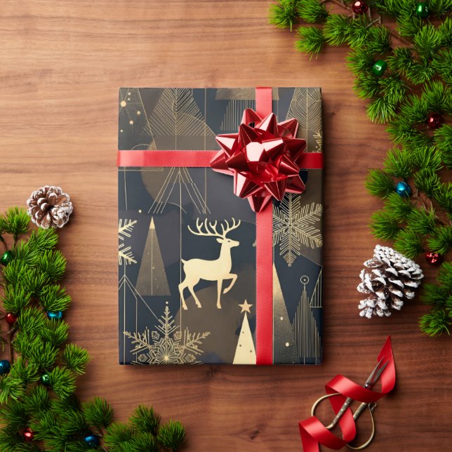 Papier Cadeau Golden Noir Christmas Forest (Cadeau de vacances)