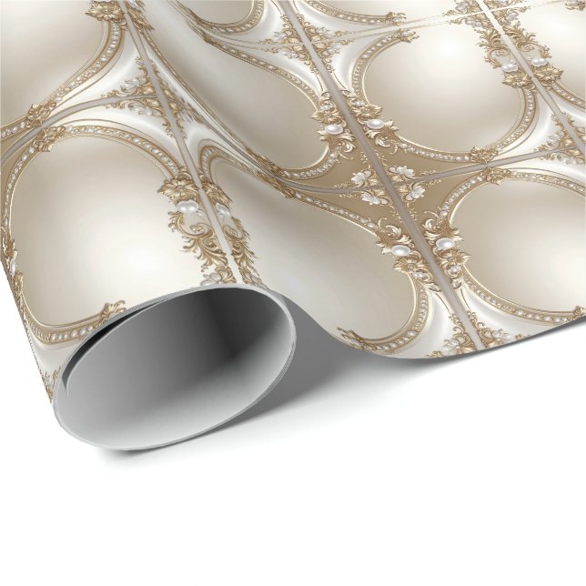 Papier Cadeau Golden Ornate Frame with Pearls Wrapping Paper (Coin rond)