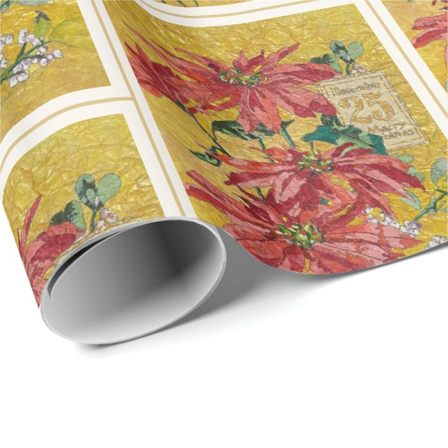 Papier Cadeau Golden Poinsettia | Fine Art Christmas Gift Wrap (Coin rond)