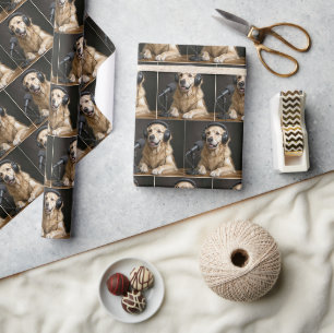 Papier Cadeau Golden Retriever animant un podcast