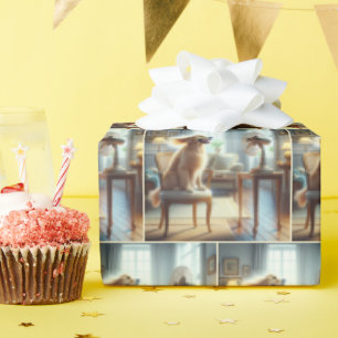 Papier Cadeau Golden Retriever assis devant le ventilateur