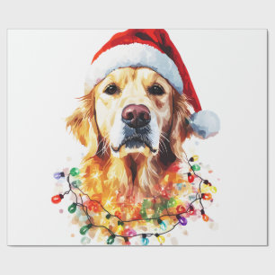 Papier Cadeau Golden Retriever Chien drôle de Noël Chapeau de Pè