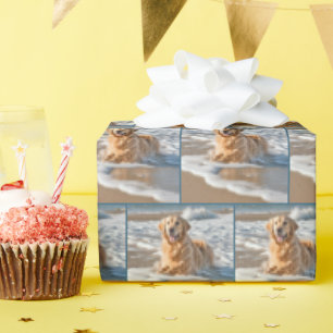Papier Cadeau Golden Retriever Dans La Vague De Plage