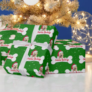 Papier Cadeau Golden Retriever de Noël sur un os