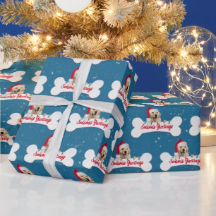 Papier Cadeau Golden Retriever de Noël sur un os de chien