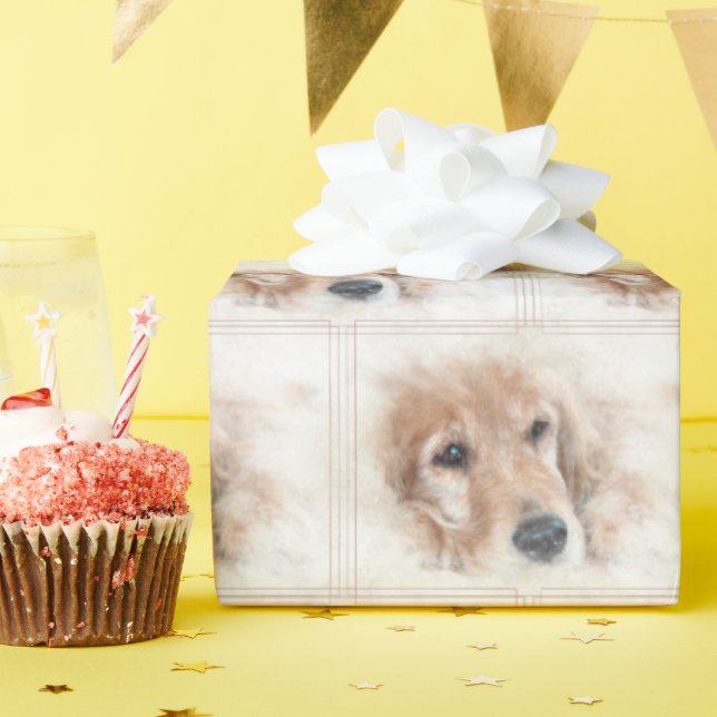 Papier Cadeau Golden Retriever En Cadre (Fête d'anniversaire)