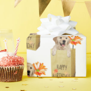 Papier Cadeau Golden Retriever en sac d'anniversaire