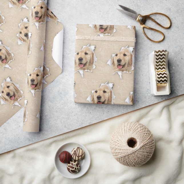 Papier Cadeau Golden Retriever in Paper Hole (Artisanat)