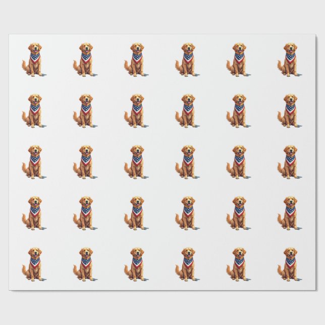 Papier Cadeau Golden Retriever July 4th Vintage Patriotic Tee 2 (Plat)