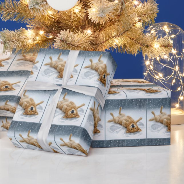 Papier Cadeau Golden Retriever Making a Snow Angel (Vacances)