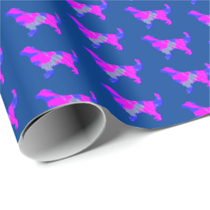 Papier Cadeau Golden Retriever Silhouette rose et bleu cadeau