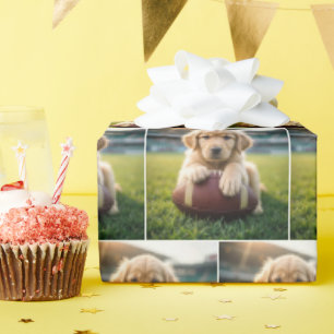 Papier Cadeau Golden Retriever Sur Un Football