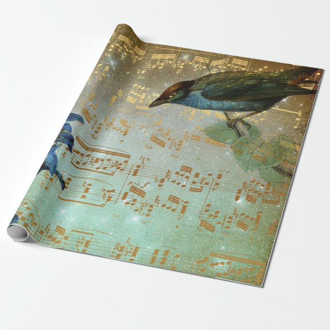 Papier Cadeau Golden Song Music Matte Wrapper Papier (Déroulé)